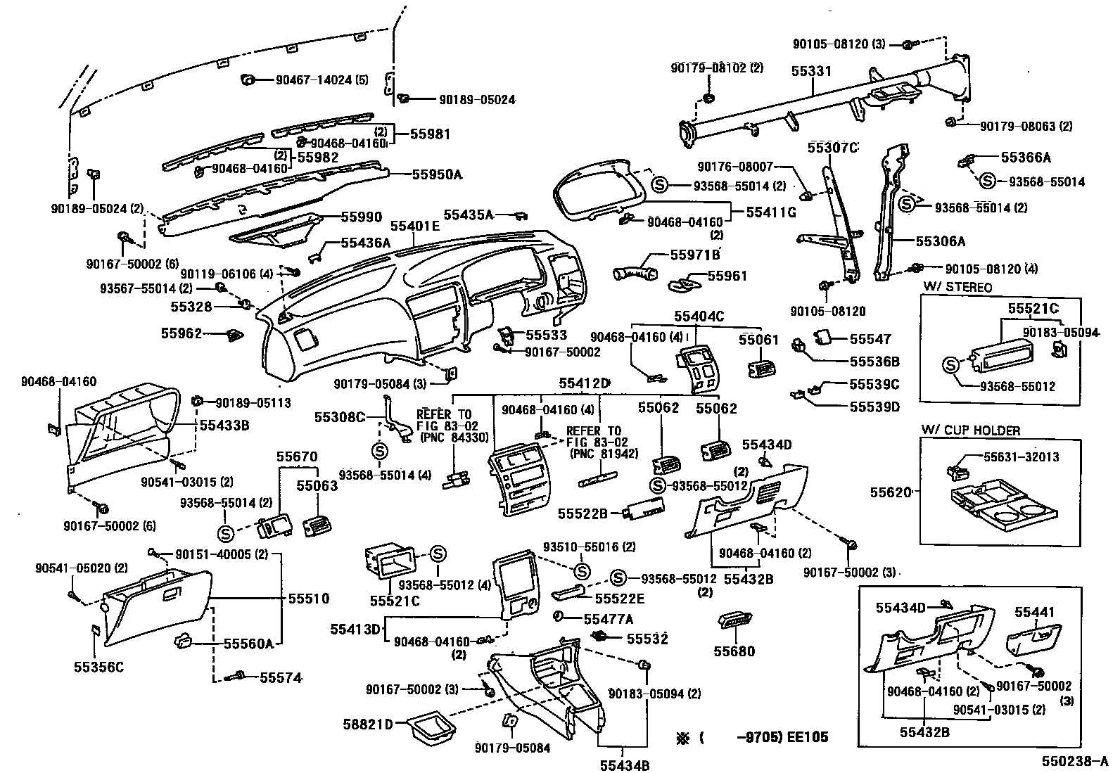 Toyota COROLLA 仪表板和手套箱 EPC diagram — 550238A