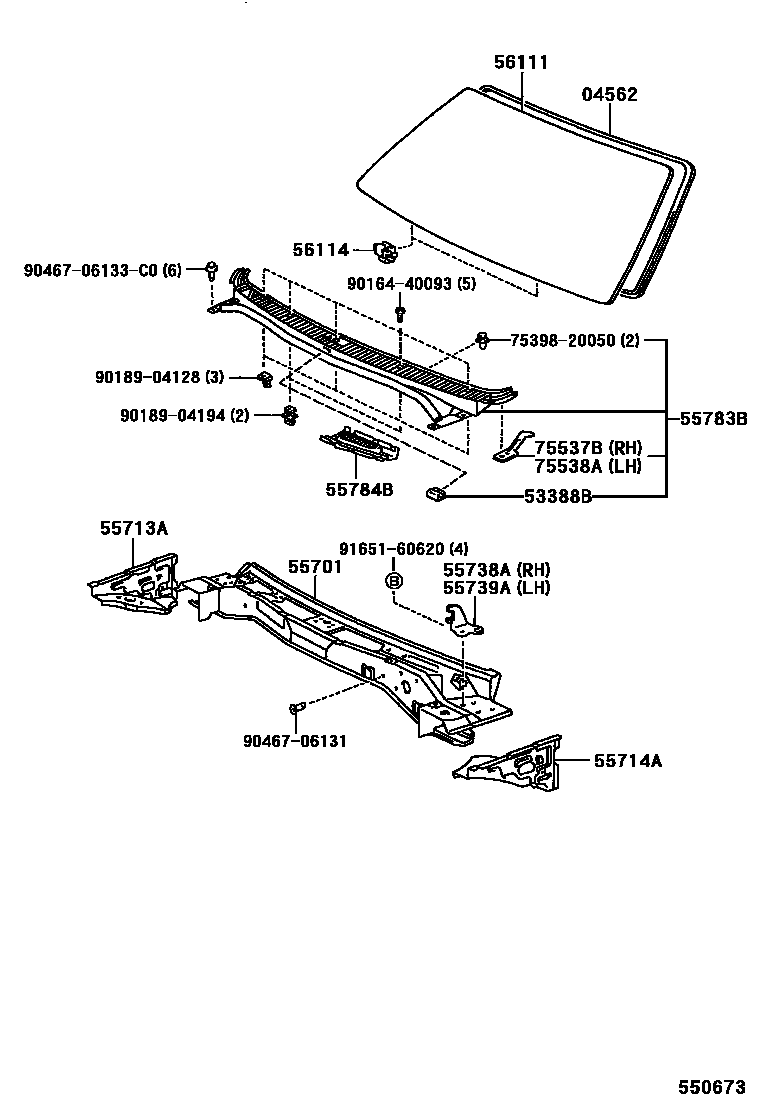 Toyota COROLLA 前围板和挡风玻璃 EPC diagram — 550673