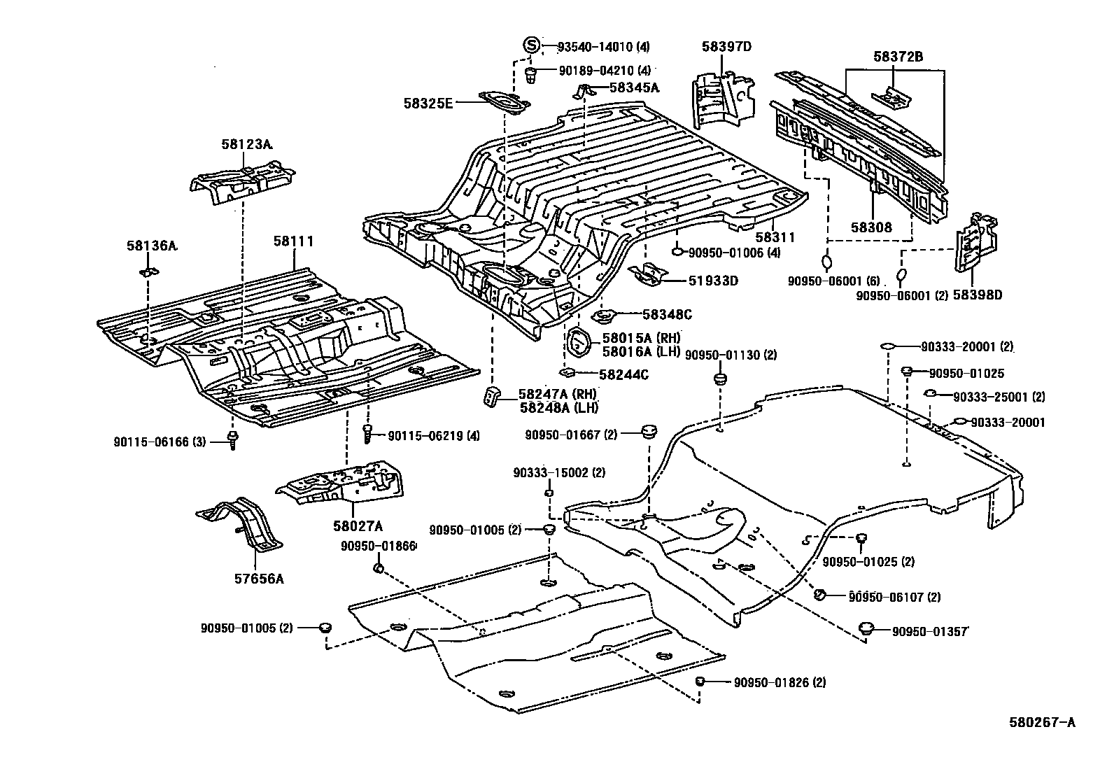 Toyota COROLLA 浅盘形地板和车身下背板 EPC diagram — 580267A