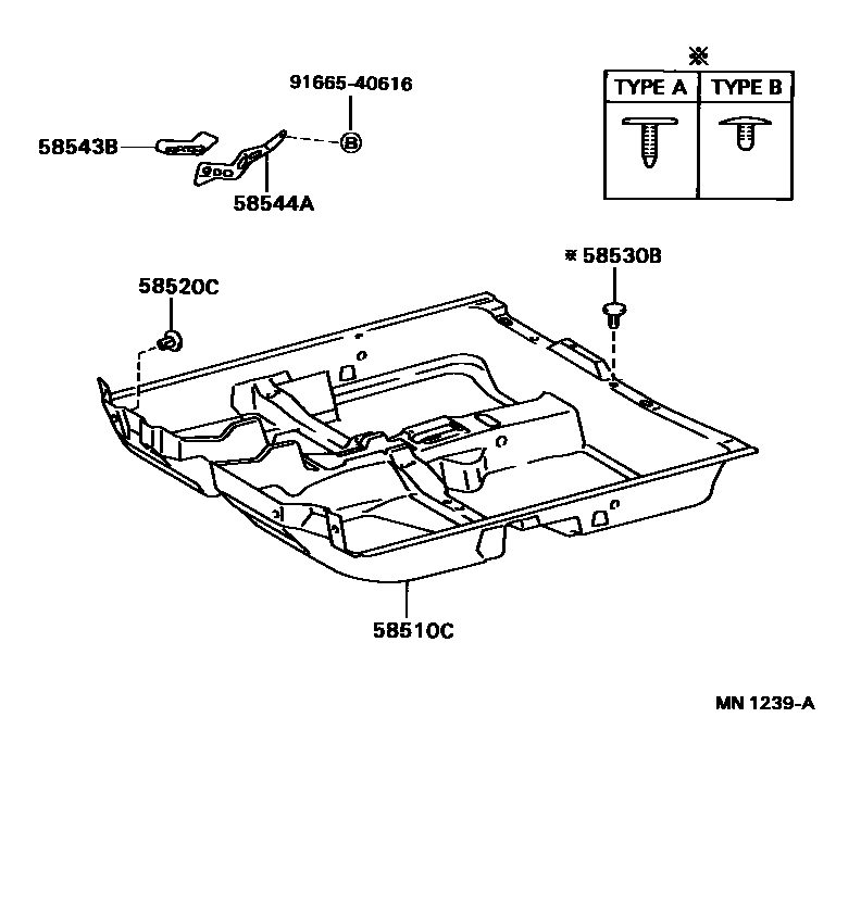 Toyota COROLLA 地板垫和地毯 EPC diagram — MN1239A