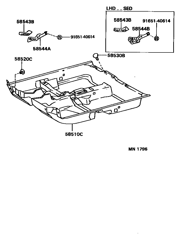 Toyota COROLLA 地板垫和地毯 EPC diagram — MN1796
