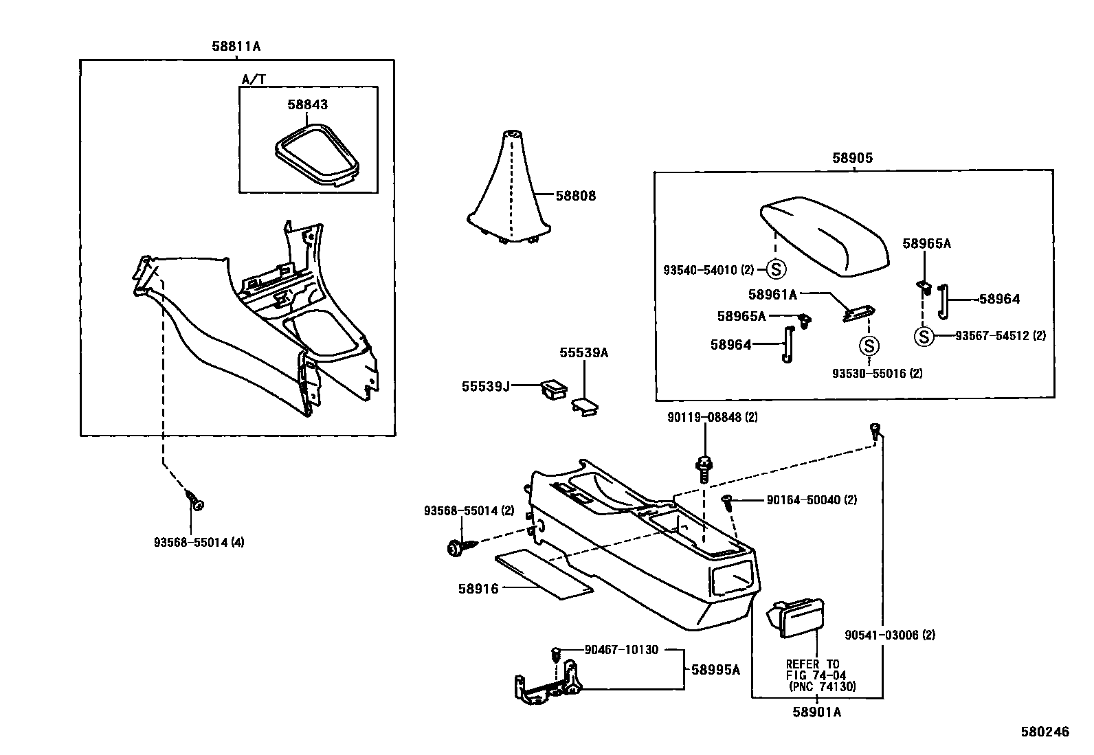 Toyota COROLLA 中央扶手箱和支架 EPC diagram — 580246
