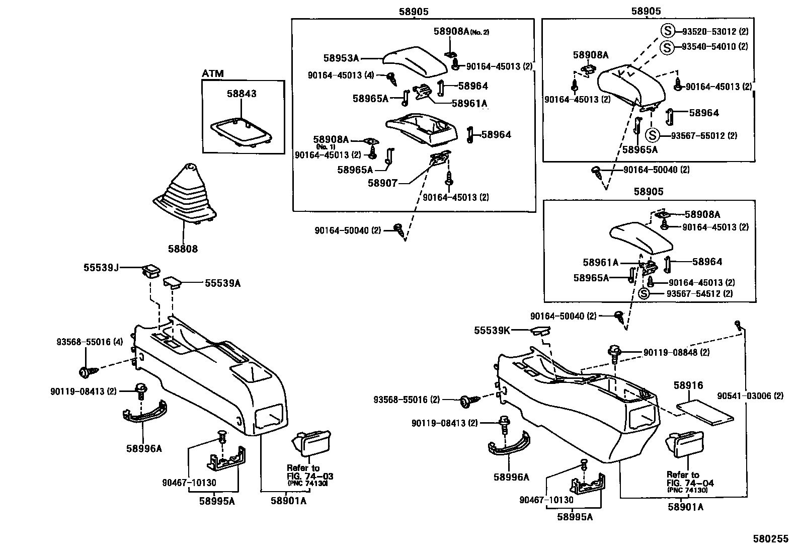 Toyota COROLLA 中央扶手箱和支架 EPC diagram — 580255