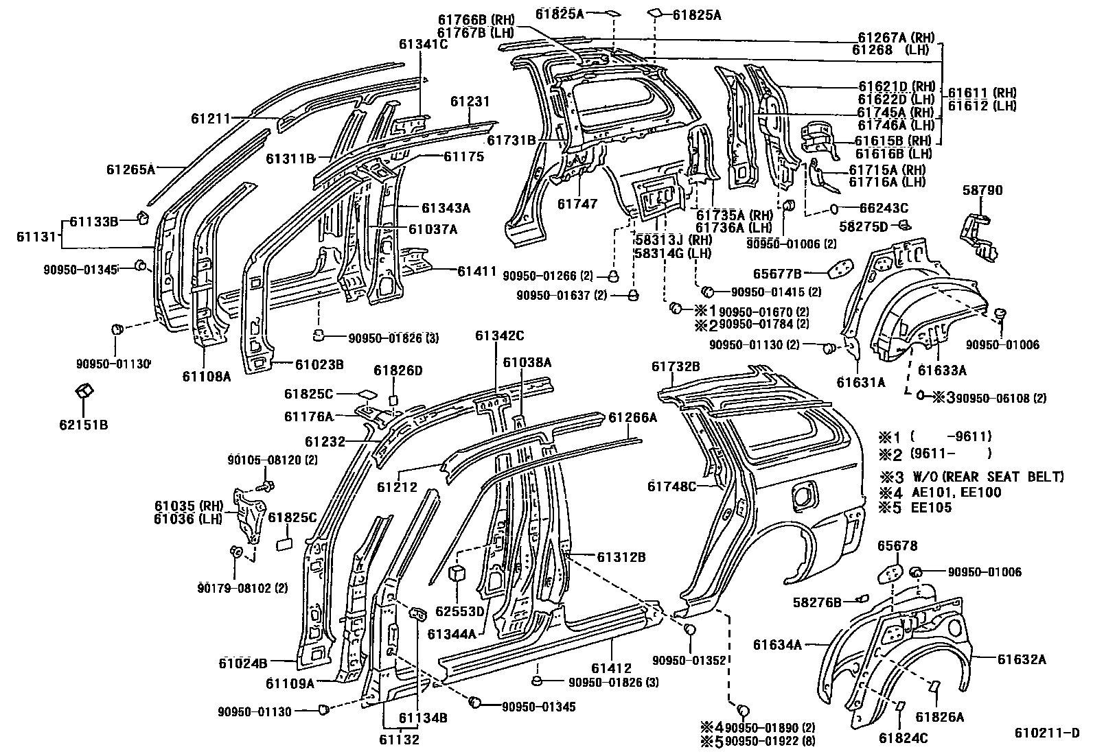 Toyota COROLLA 侧梁 EPC diagram — 610211D