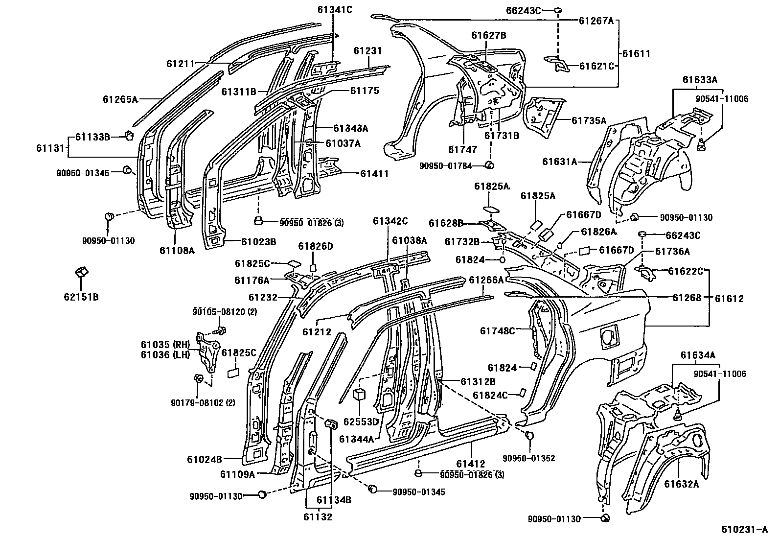 Toyota COROLLA 侧梁 EPC diagram — 610231A