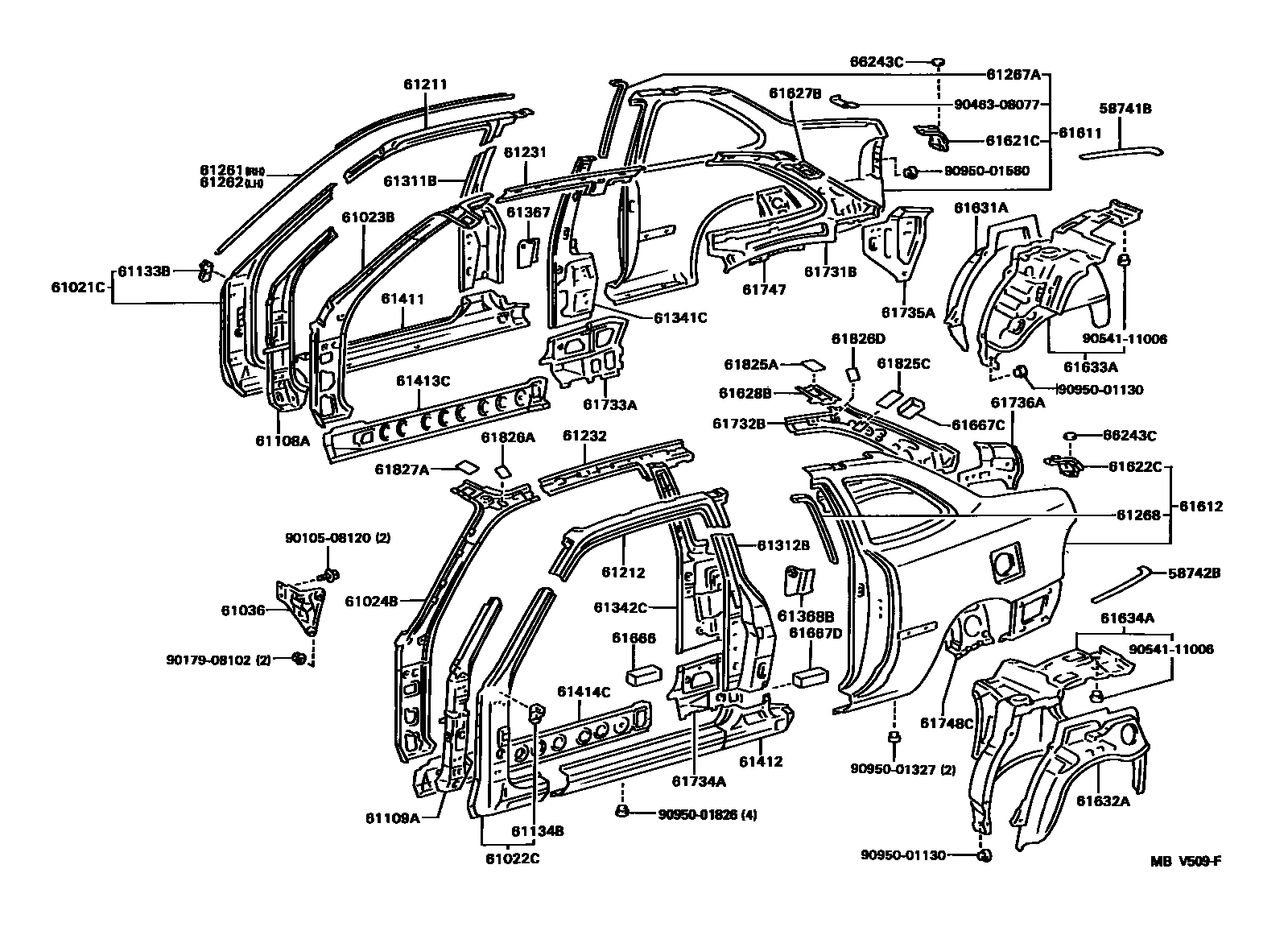 Toyota COROLLA 侧梁 EPC diagram — MBV509F