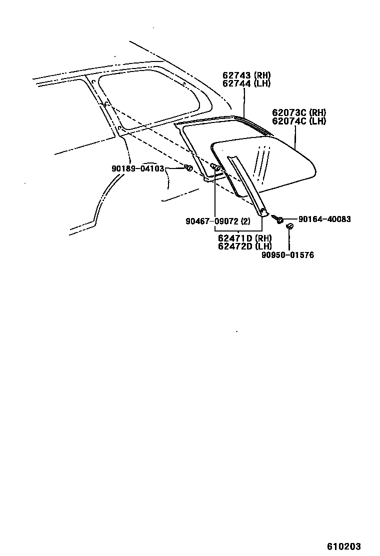 Toyota COROLLA 角窗 EPC diagram — 610203