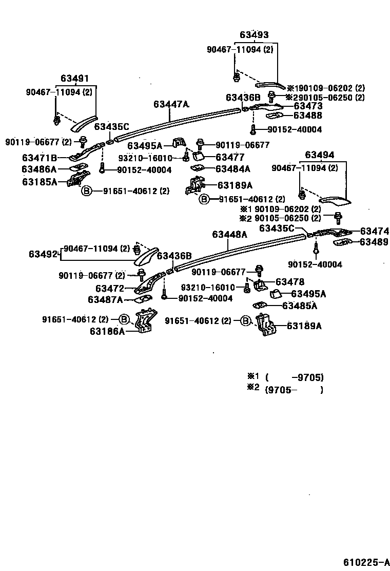 Toyota COROLLA 天窗板和背窗玻璃 EPC diagram — 610225A