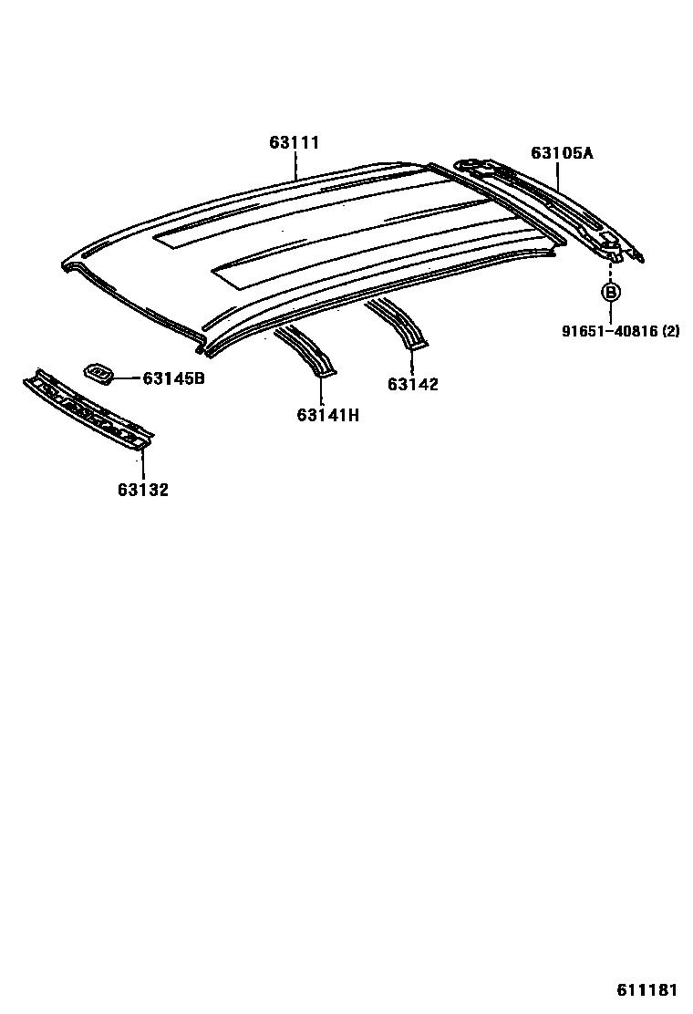 Toyota COROLLA 天窗板和背窗玻璃 EPC diagram — 611181