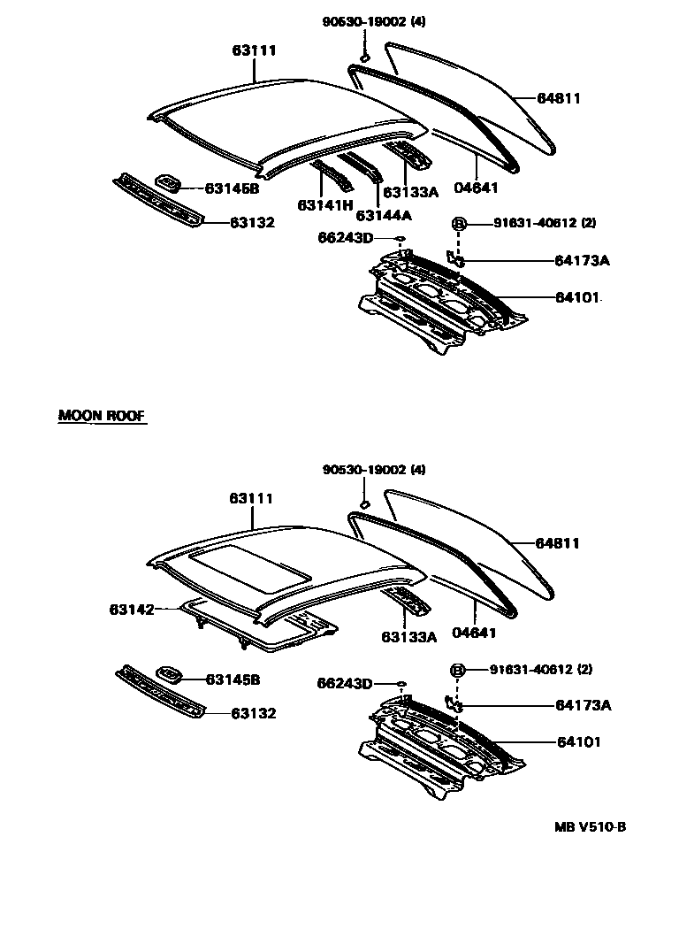 Toyota COROLLA 天窗板和背窗玻璃 EPC diagram — MBV510B