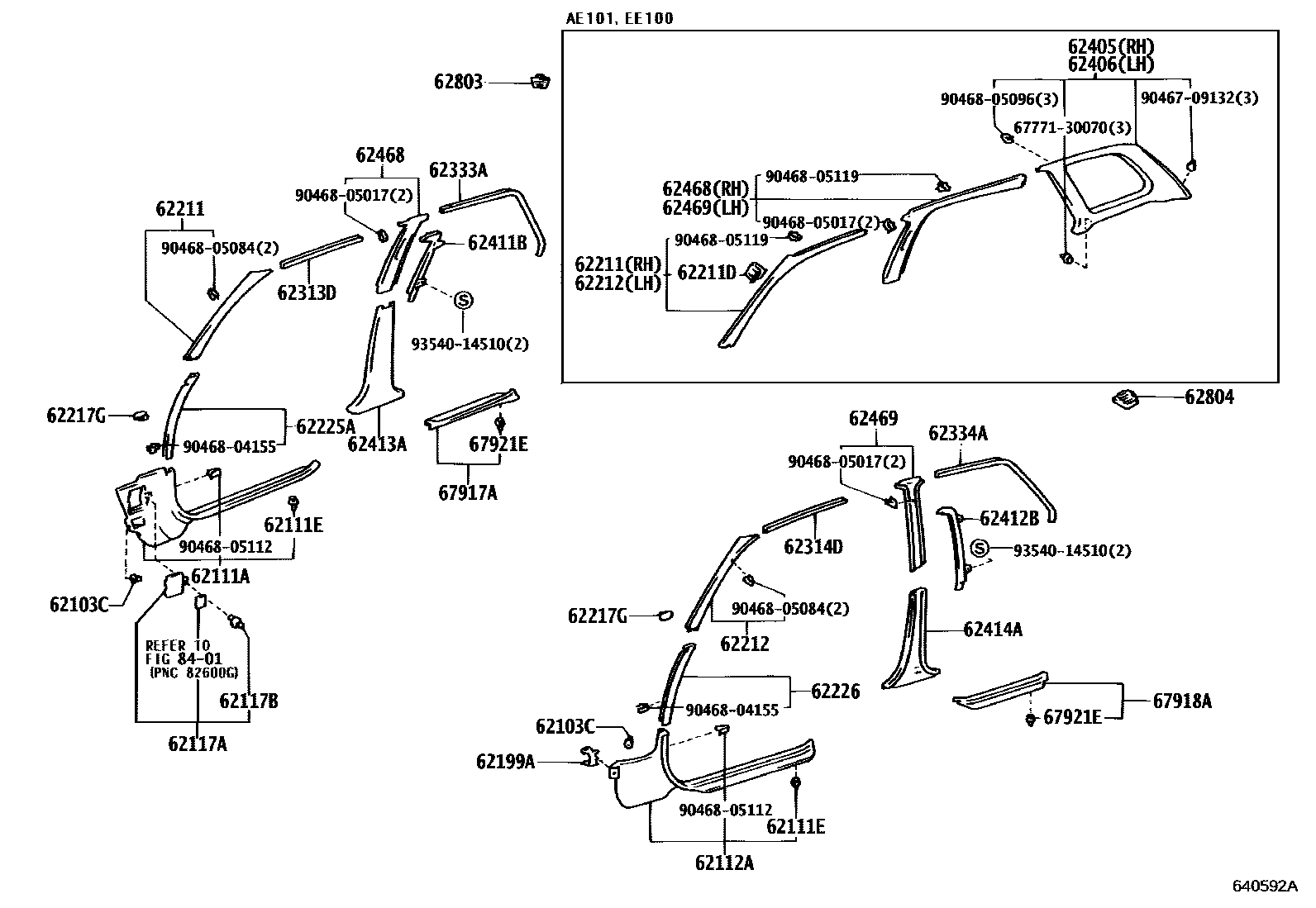 Toyota COROLLA 内饰板和车门防水胶条 EPC diagram — 640592A