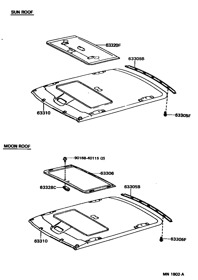 Toyota COROLLA 车顶内衬和消声垫 EPC diagram — MN1802A