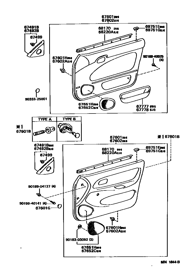 Toyota COROLLA 前门板和前门玻璃 EPC diagram — MN1844B