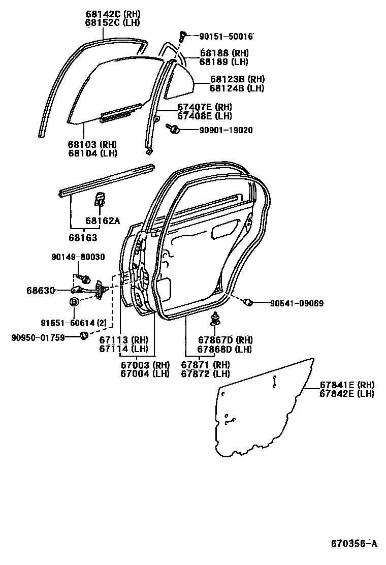 Toyota COROLLA 后门板和后门玻璃 EPC diagram — 670356A