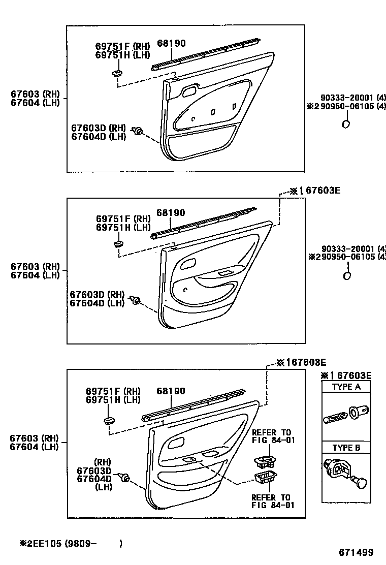 Toyota COROLLA 后门板和后门玻璃 EPC diagram — 671499