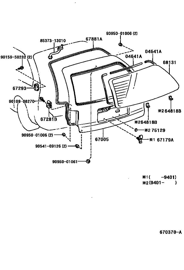 Toyota COROLLA 背门板和背门玻璃 EPC diagram — 670370A
