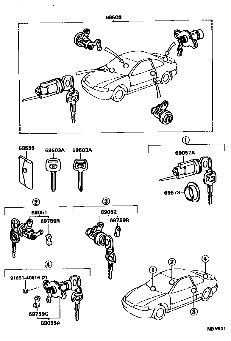 Toyota COROLLA 锁芯组件 EPC diagram — MBV531