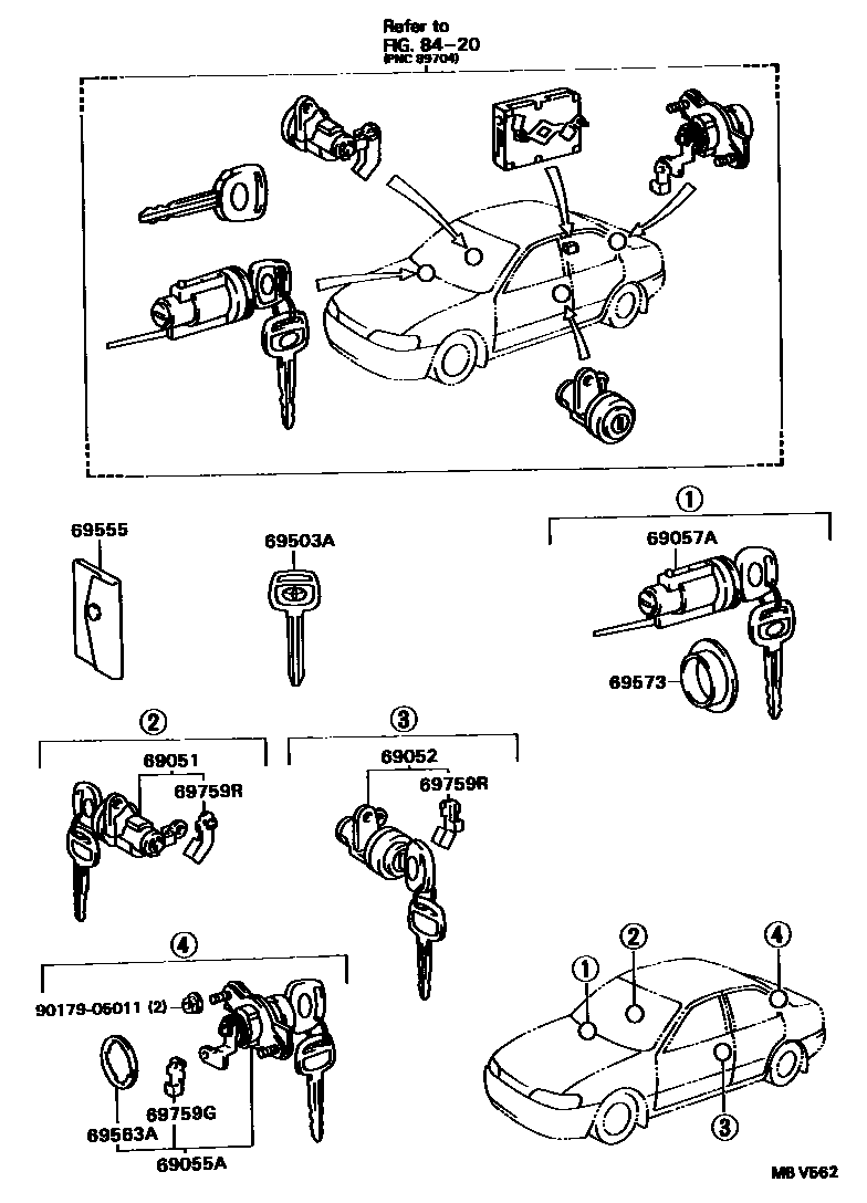 Toyota COROLLA 锁芯组件 EPC diagram — MBV562
