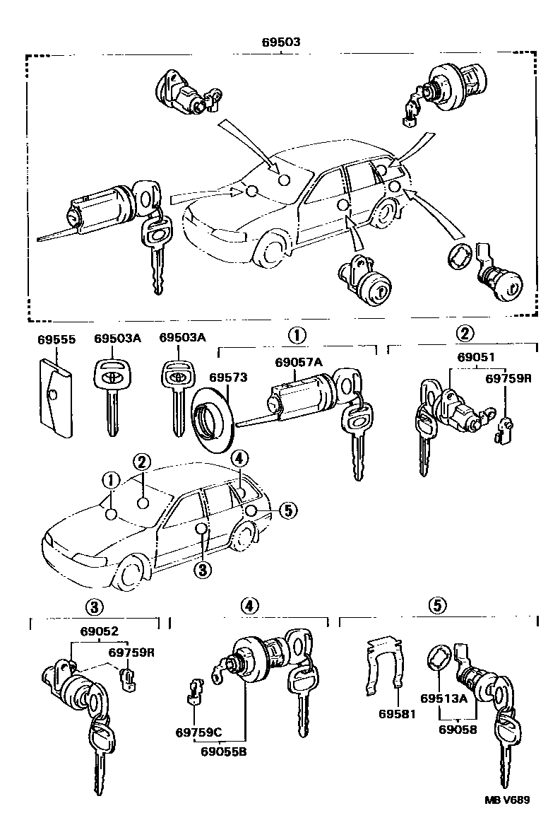 Toyota COROLLA 锁芯组件 EPC diagram — MBV689