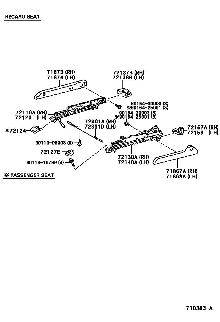 Toyota COROLLA 前排座椅和座椅滑轨 EPC diagram — 710383A