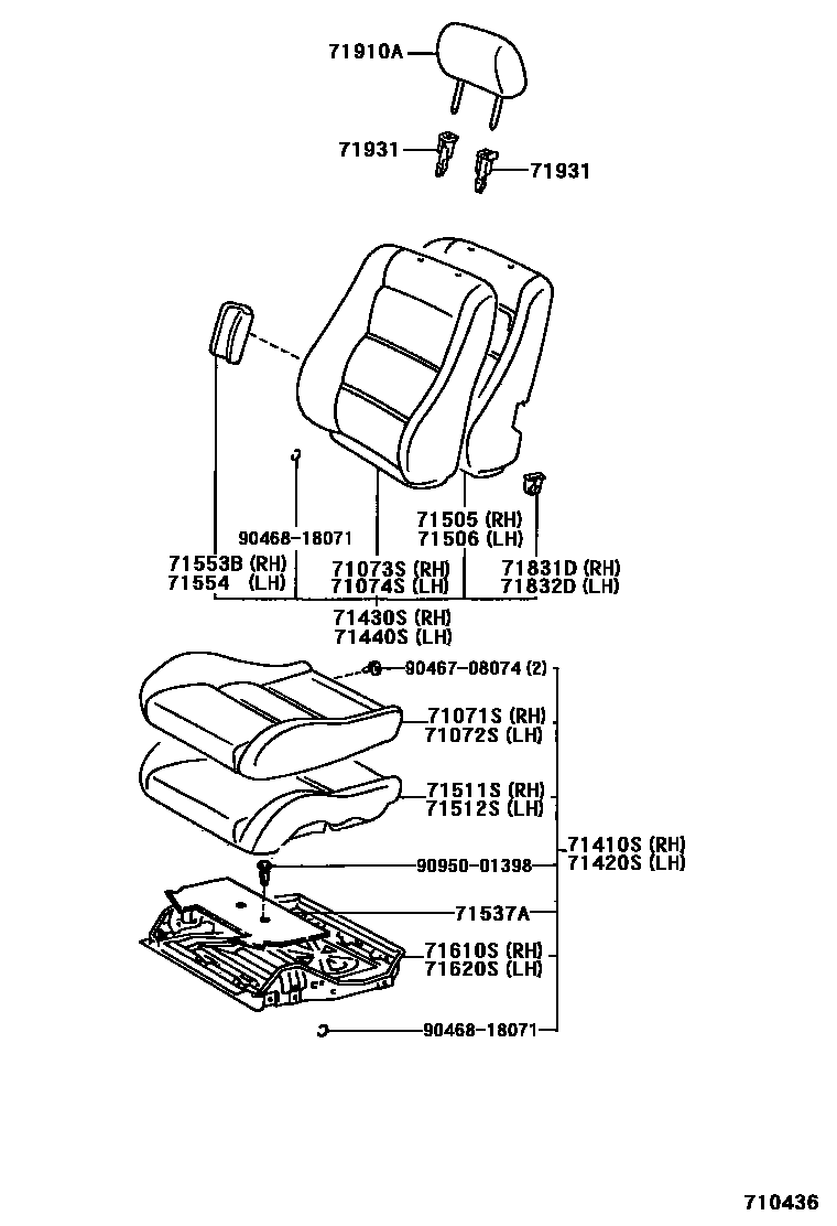 Toyota COROLLA 前排座椅和座椅滑轨 EPC diagram — 710436