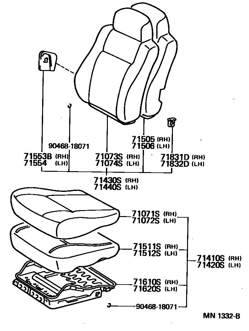 Toyota COROLLA 前排座椅和座椅滑轨 EPC diagram — MN1332B