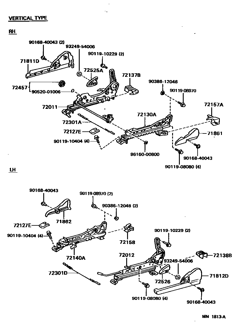 Toyota COROLLA 前排座椅和座椅滑轨 EPC diagram — MN1813A