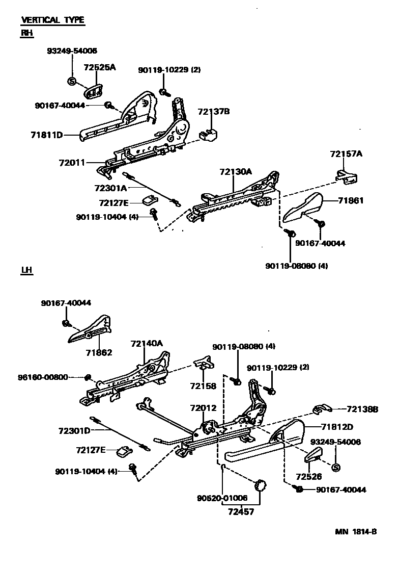Toyota COROLLA 前排座椅和座椅滑轨 EPC diagram — MN1814B