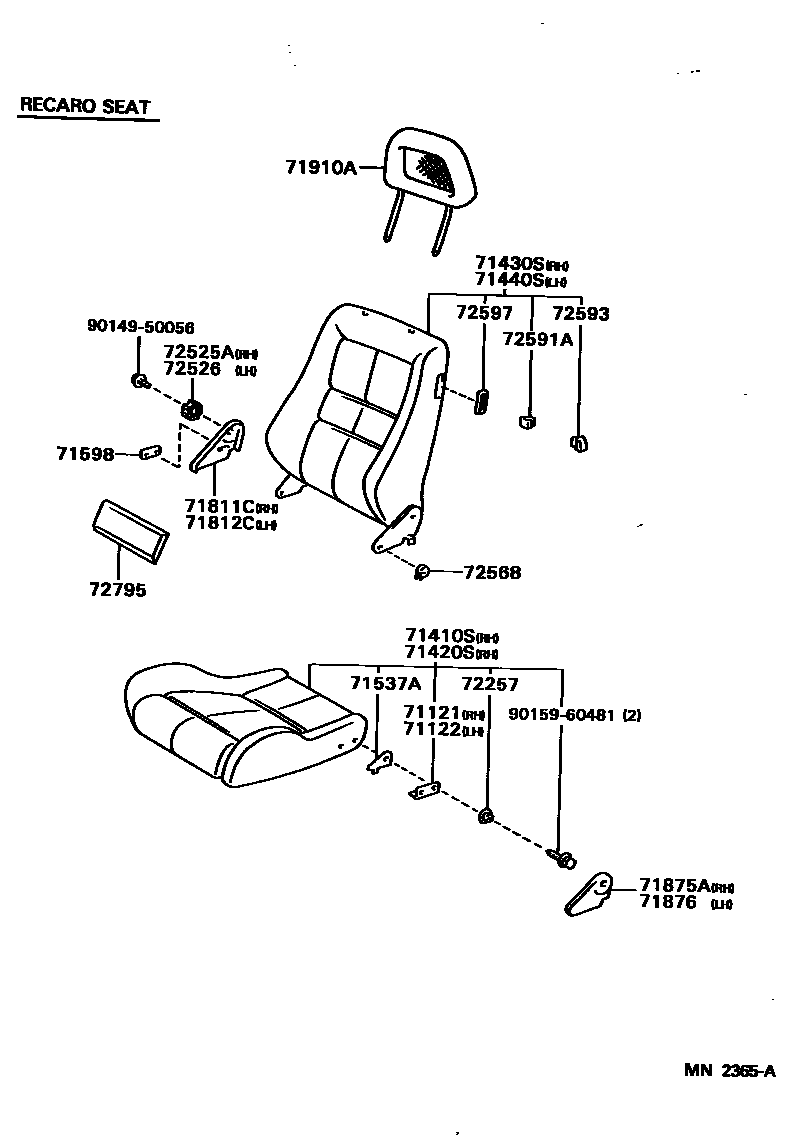Toyota COROLLA 前排座椅和座椅滑轨 EPC diagram — MN2365A