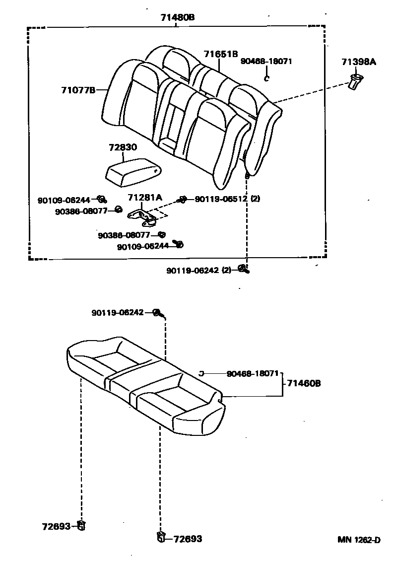 Toyota COROLLA 后排座椅和座椅滑轨 EPC diagram — MN1262D
