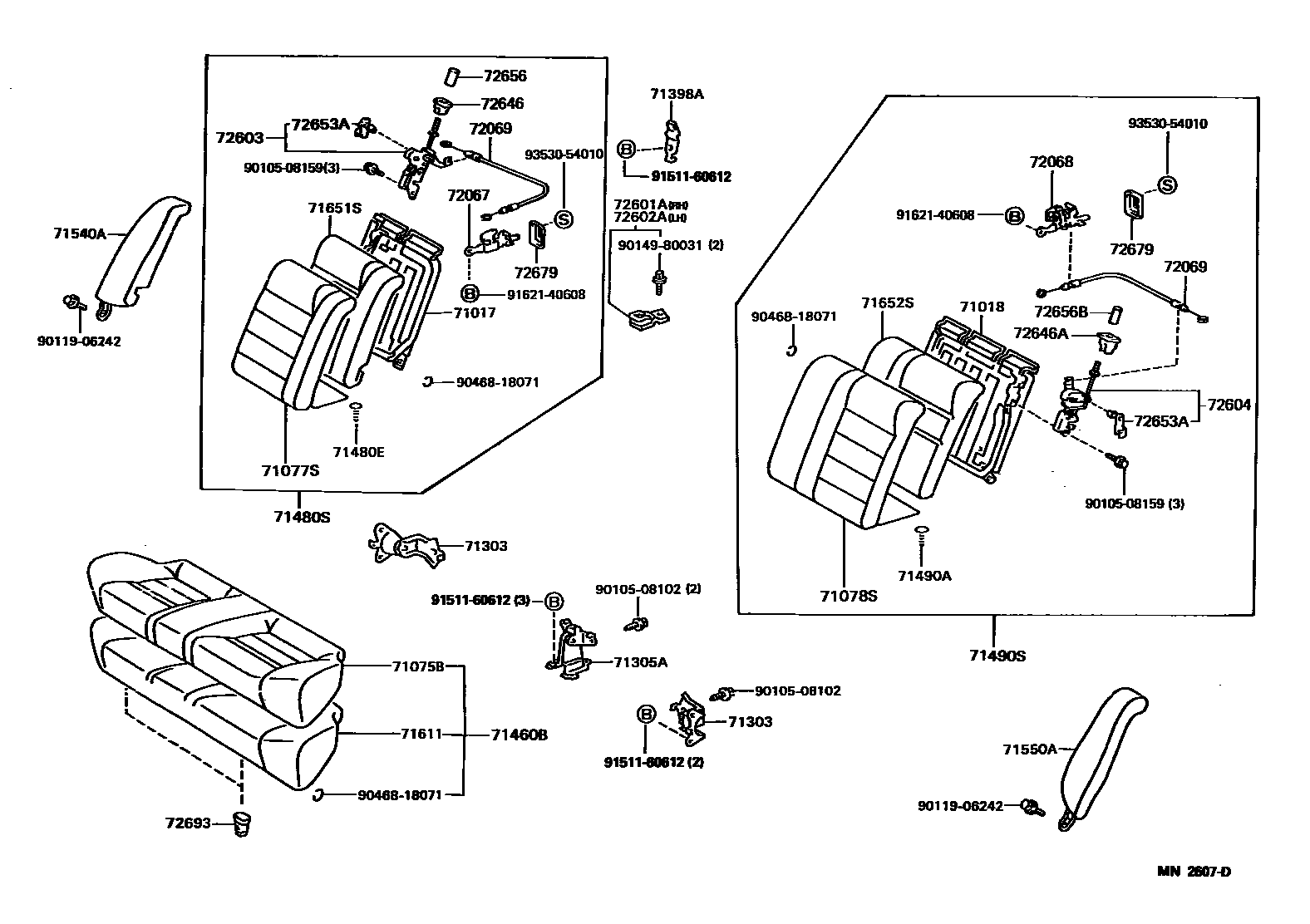 Toyota COROLLA 后排座椅和座椅滑轨 EPC diagram — MN2607D