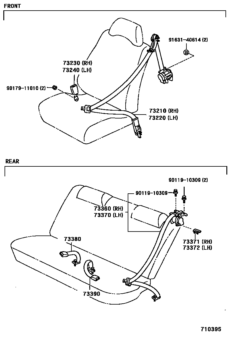 Toyota COROLLA 安全带和儿童保护座椅 EPC diagram — 710395