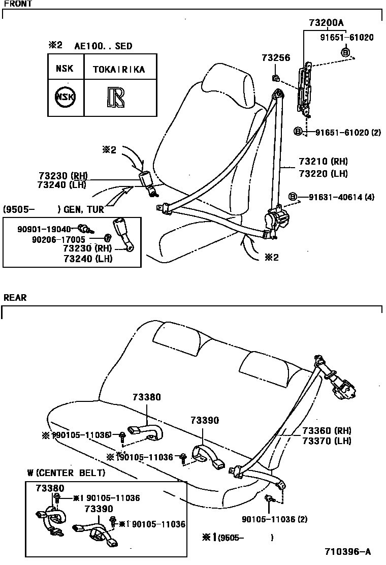 Toyota COROLLA 安全带和儿童保护座椅 EPC diagram — 710396A