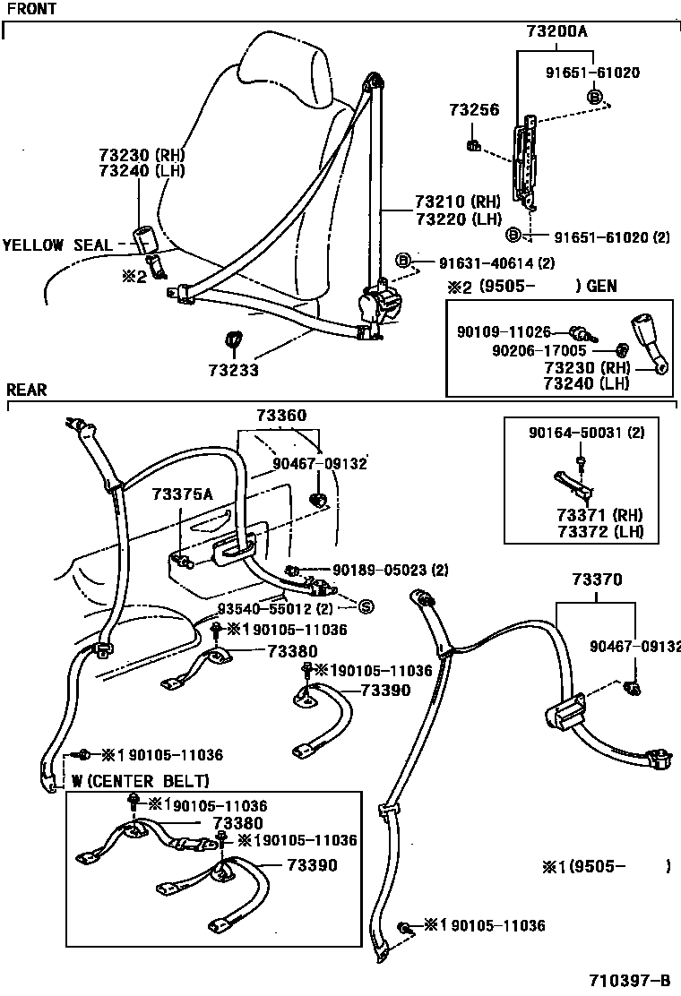 Toyota COROLLA 安全带和儿童保护座椅 EPC diagram — 710397B