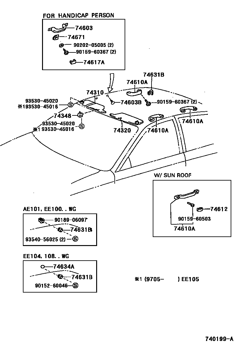 Toyota COROLLA 扶手和遮阳板 EPC diagram — 740199A