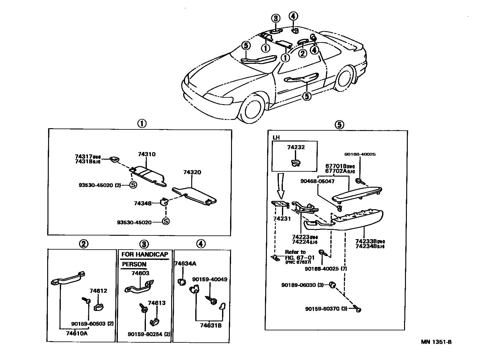 Toyota COROLLA 扶手和遮阳板 EPC diagram — MN1351B