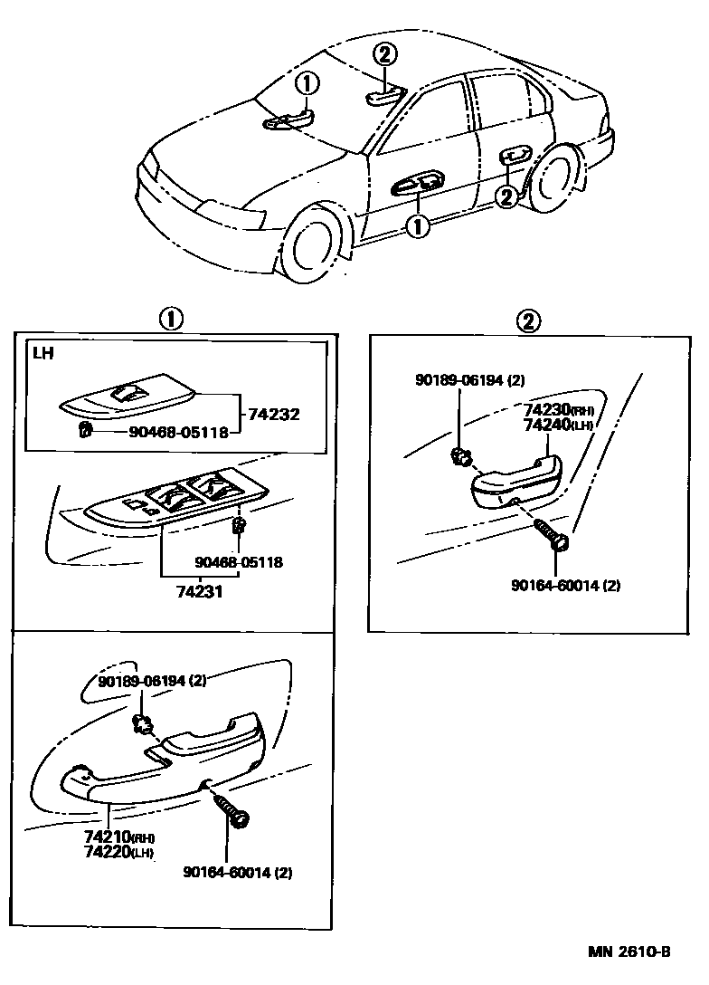 Toyota COROLLA 扶手和遮阳板 EPC diagram — MN2610B