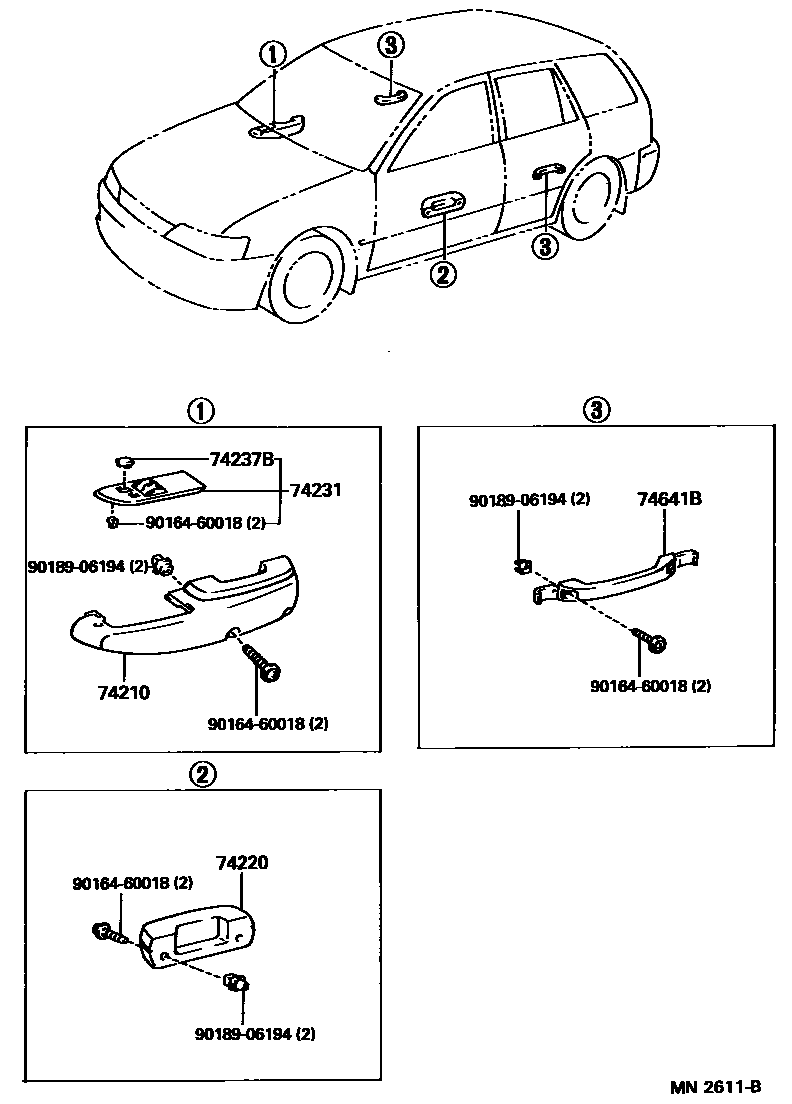 Toyota COROLLA 扶手和遮阳板 EPC diagram — MN2611B