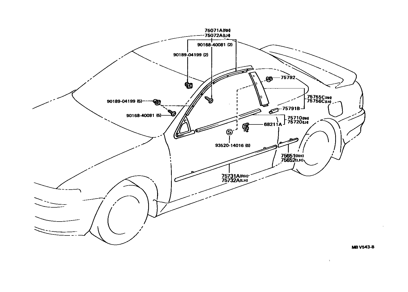 Toyota COROLLA 侧防护条 EPC diagram — MBV543B