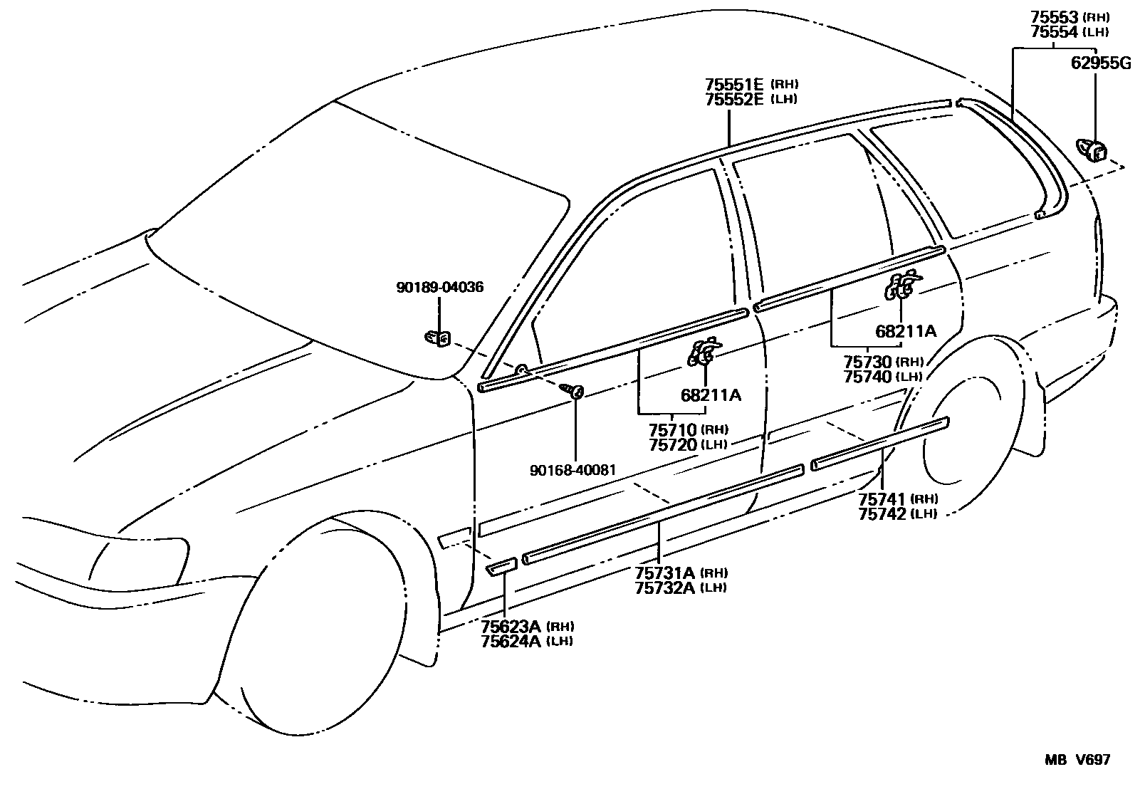 Toyota COROLLA 侧防护条 EPC diagram — MBV697