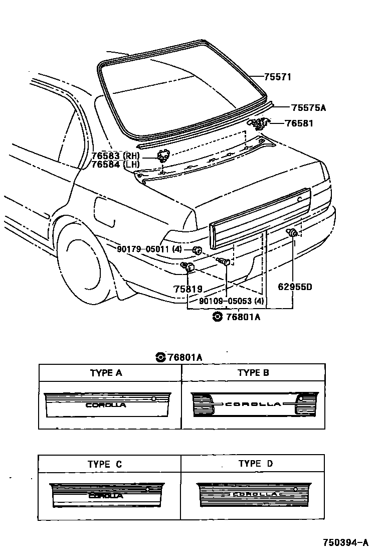Toyota COROLLA 后防护条 EPC diagram — 750394A