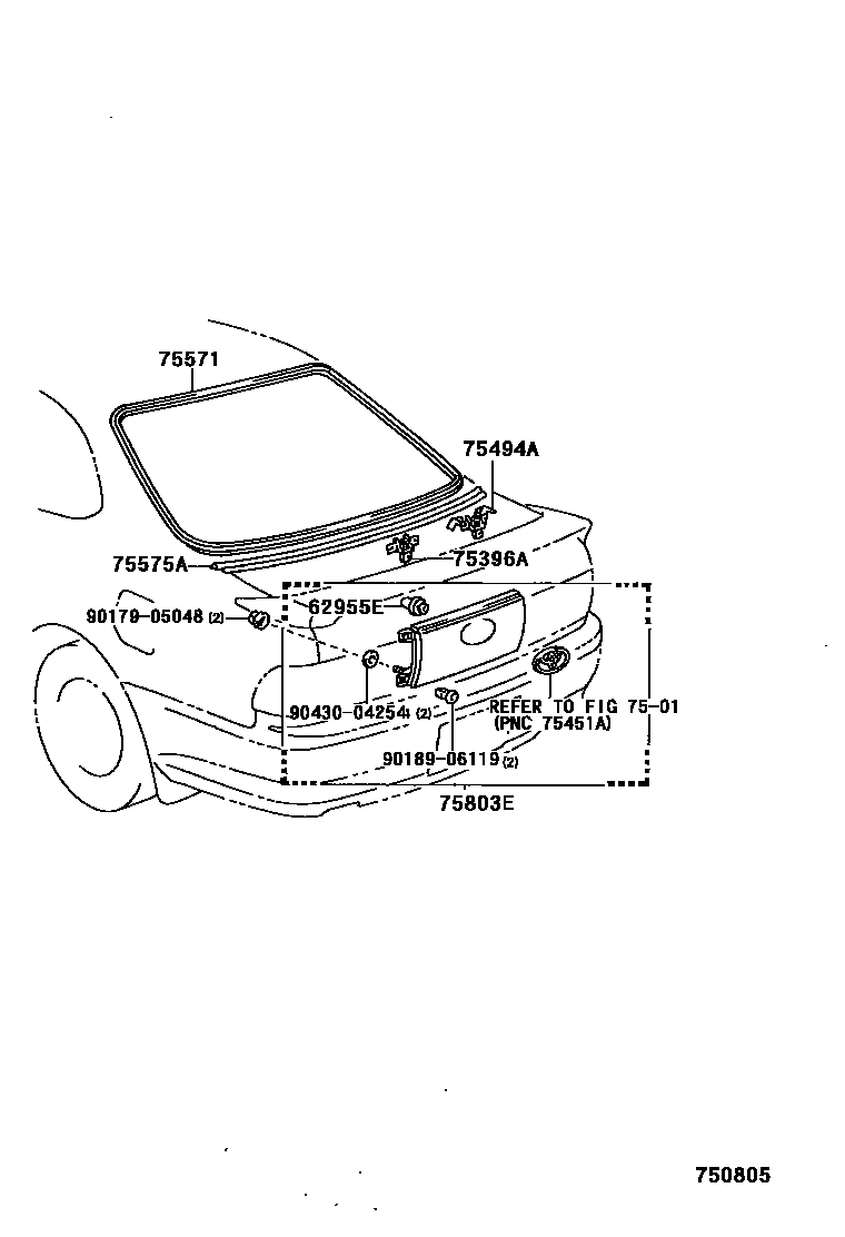 Toyota COROLLA 后防护条 EPC diagram — 750805