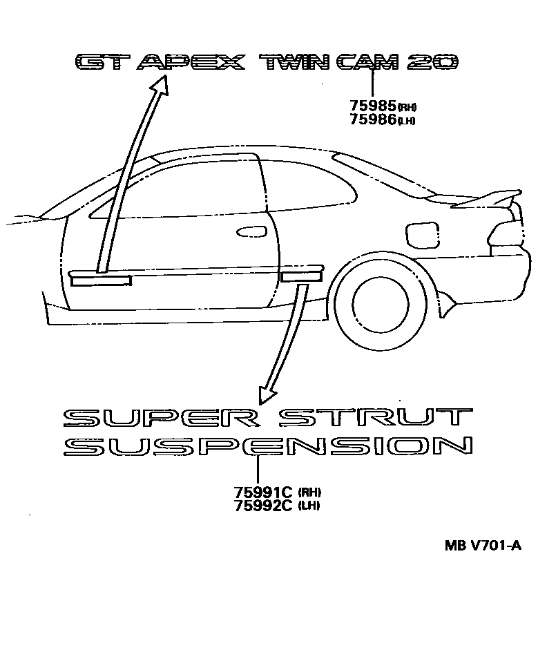 Toyota COROLLA 车身镶条 EPC diagram — MBV701A