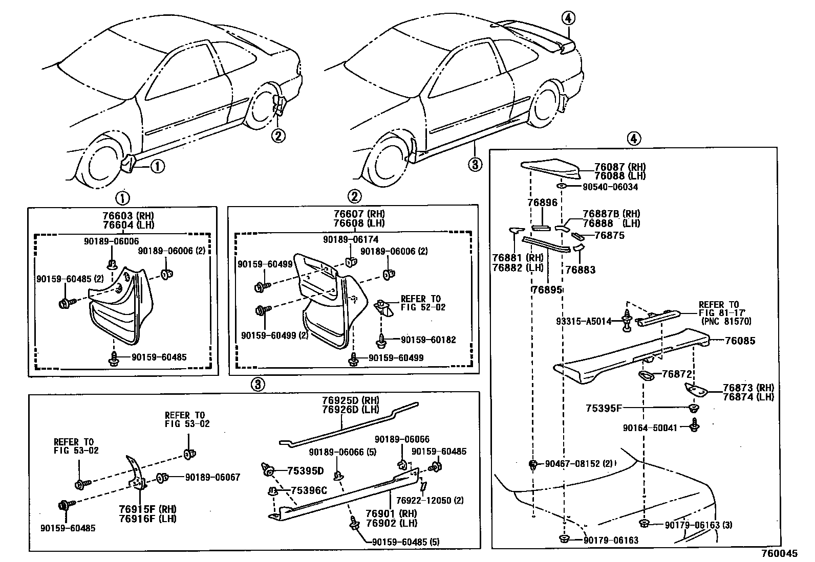 Toyota COROLLA 挡泥板和扰流板 EPC diagram — 760045