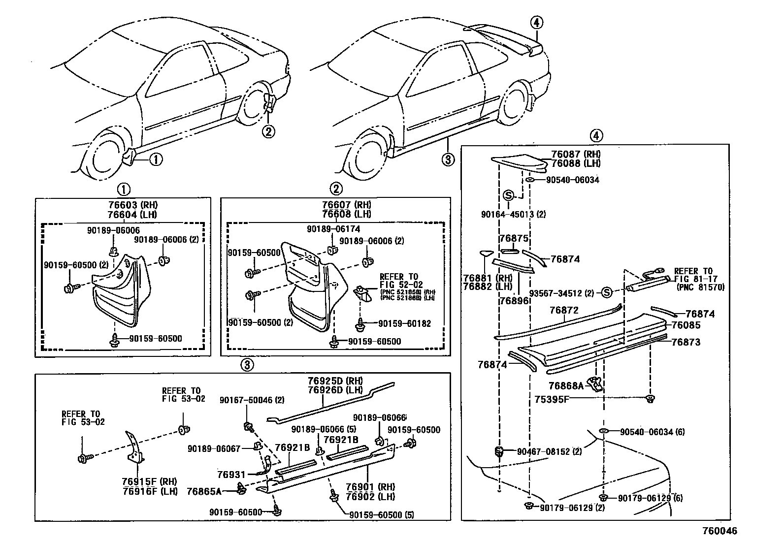 Toyota COROLLA 挡泥板和扰流板 EPC diagram — 760046
