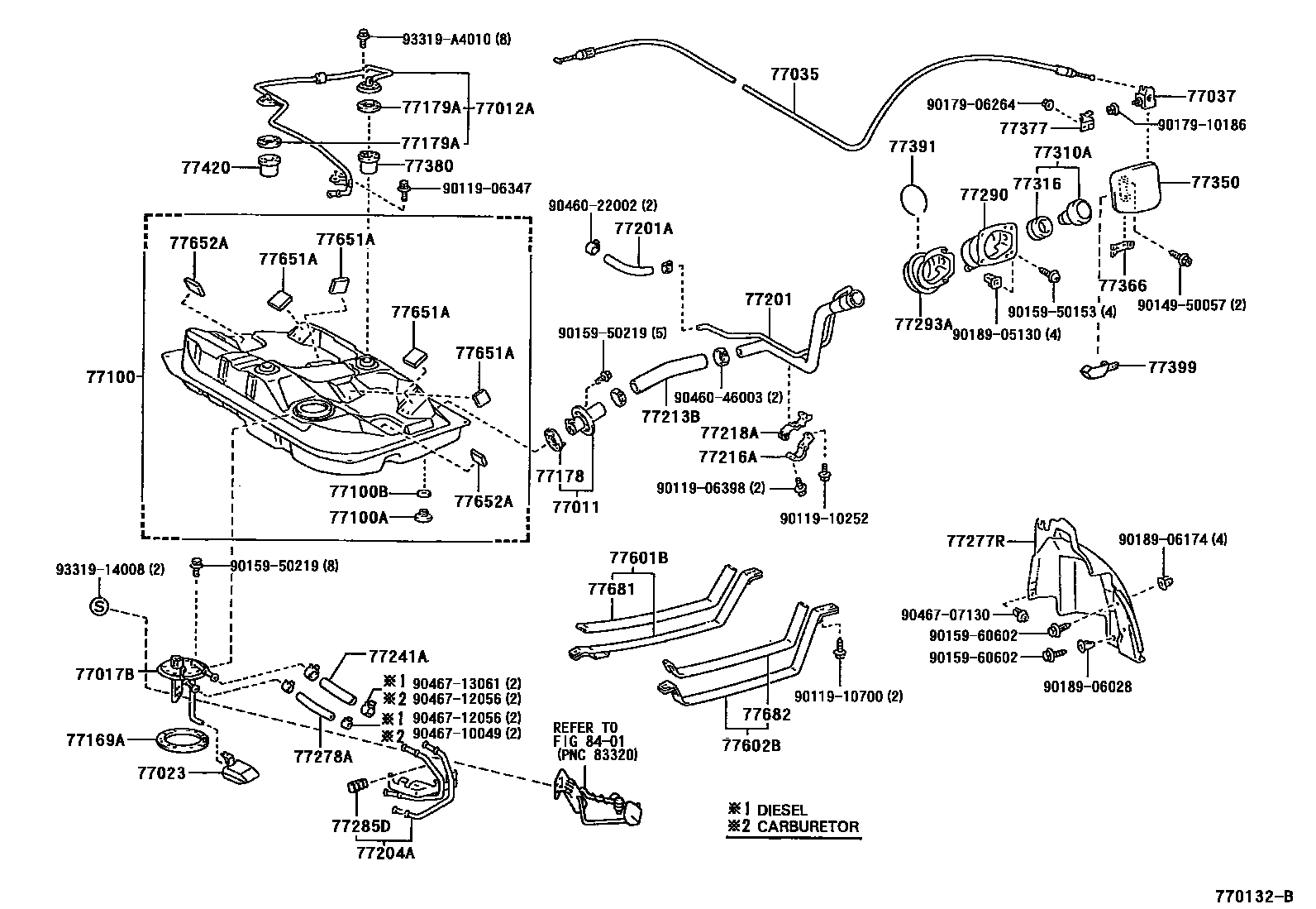 Toyota COROLLA 燃油箱和燃油管 EPC diagram — 770132B