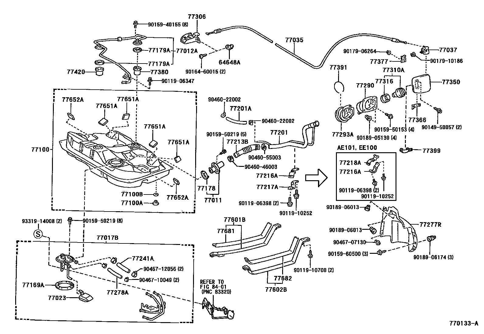 Toyota COROLLA 燃油箱和燃油管 EPC diagram — 770133A