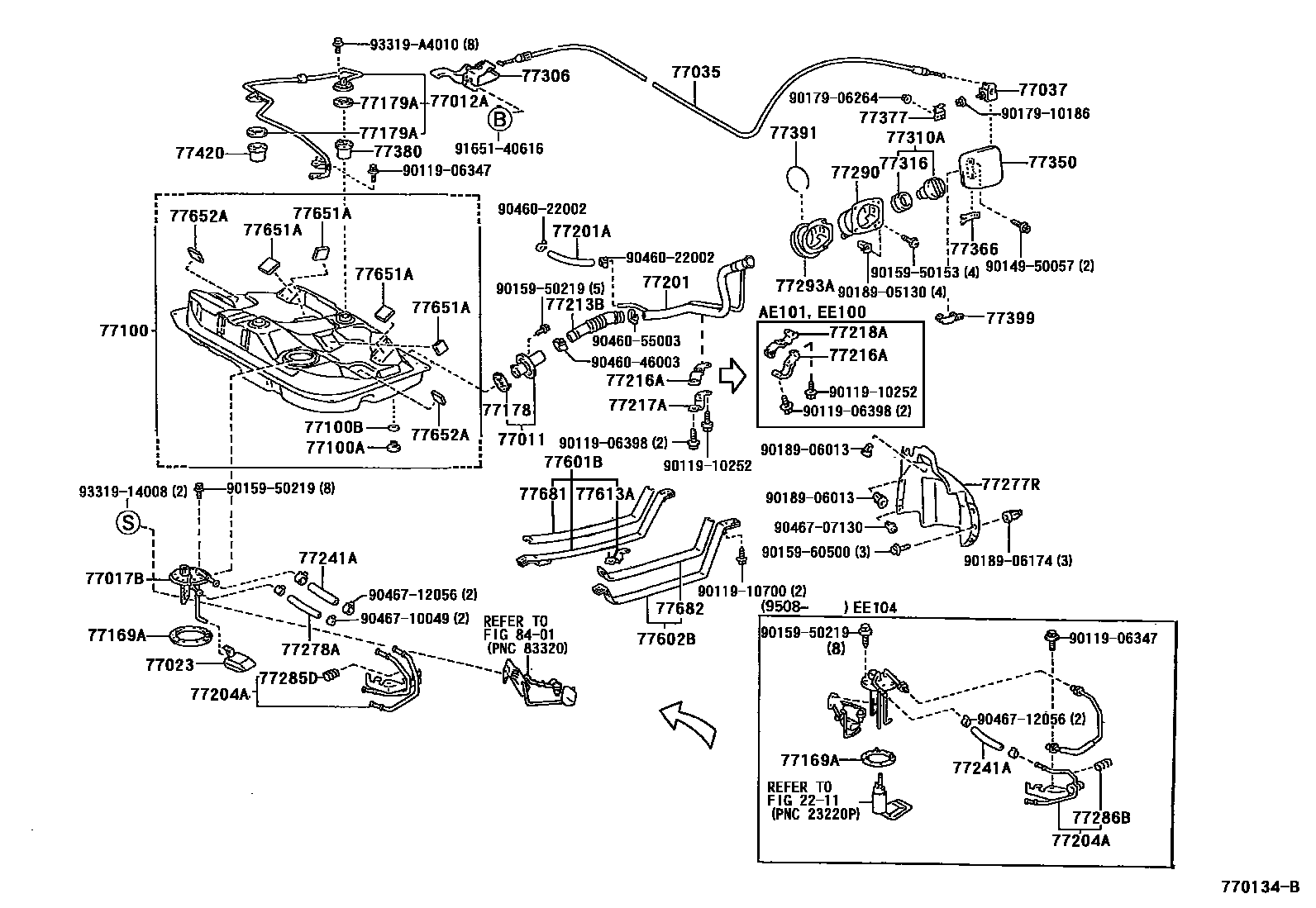 Toyota COROLLA 燃油箱和燃油管 EPC diagram — 770134B