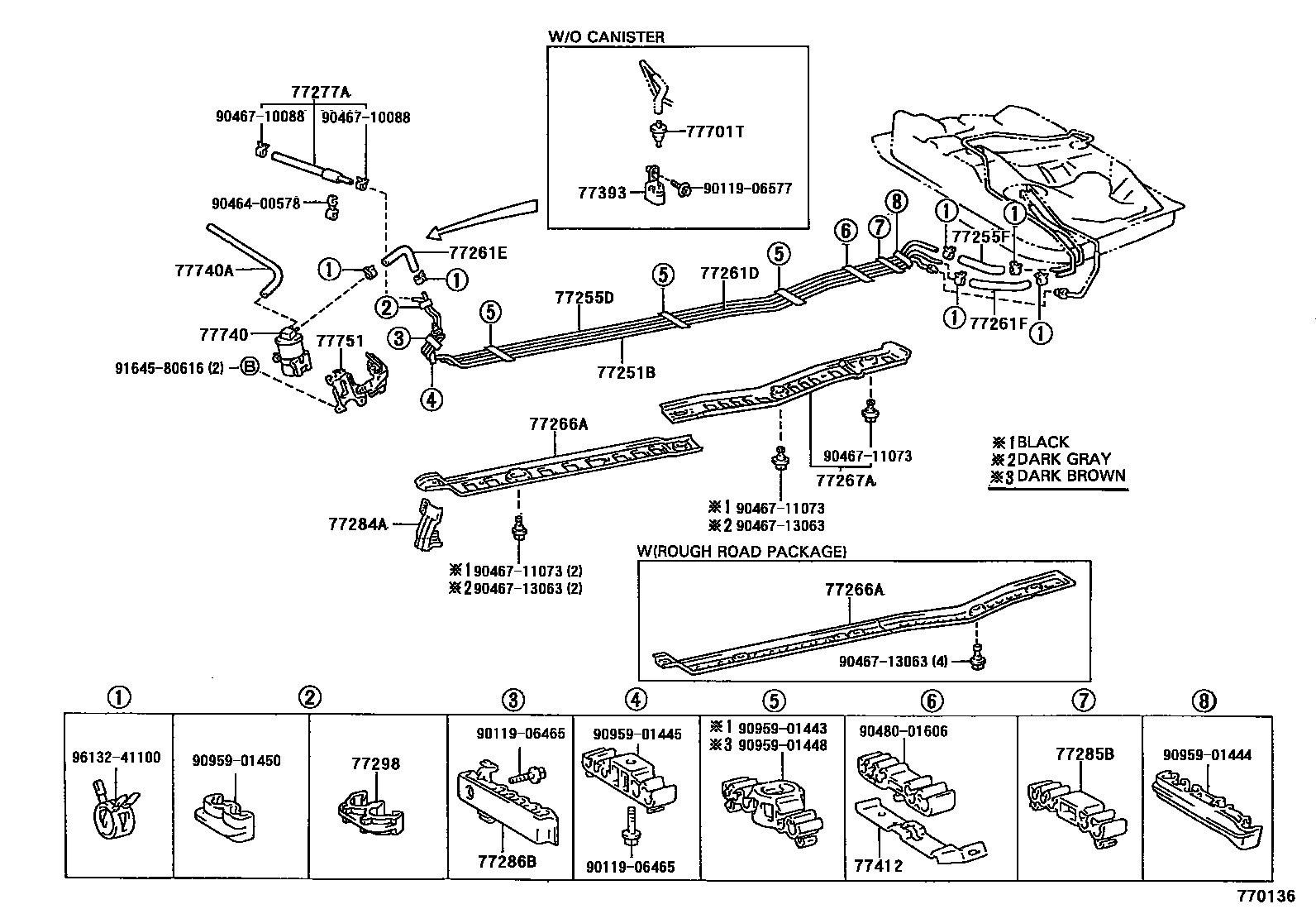 Toyota COROLLA 燃油箱和燃油管 EPC diagram — 770136