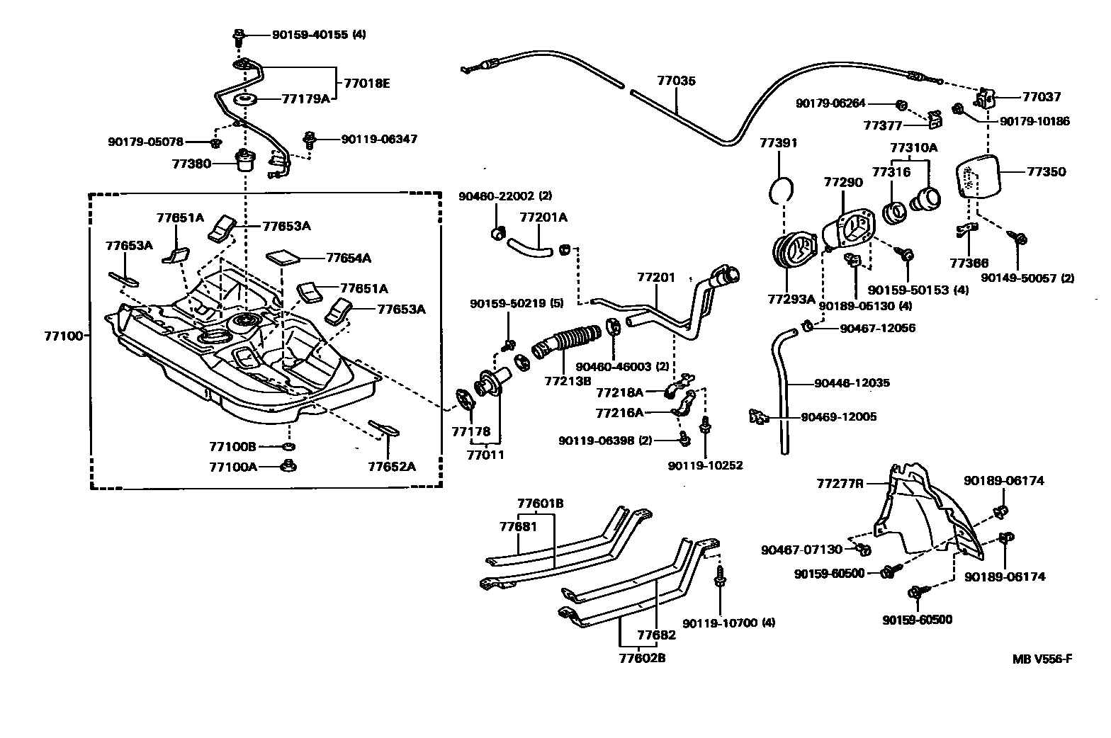 Toyota COROLLA 燃油箱和燃油管 EPC diagram — MBV556F